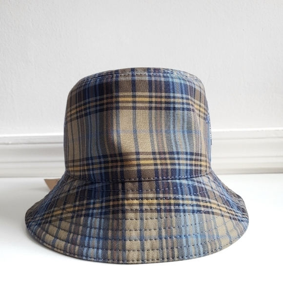 New Burberry Authentic Plaid Check Blue Nylon Bucket Hat Unisex NWT main image 7